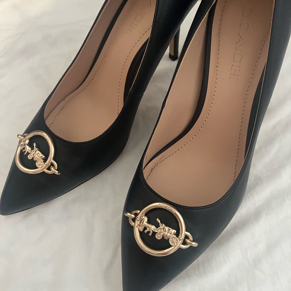 Coach Black Heels with Gold Detailing